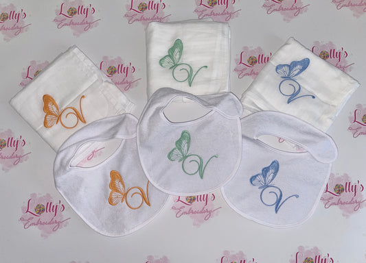 Butterfly bib & muslin set